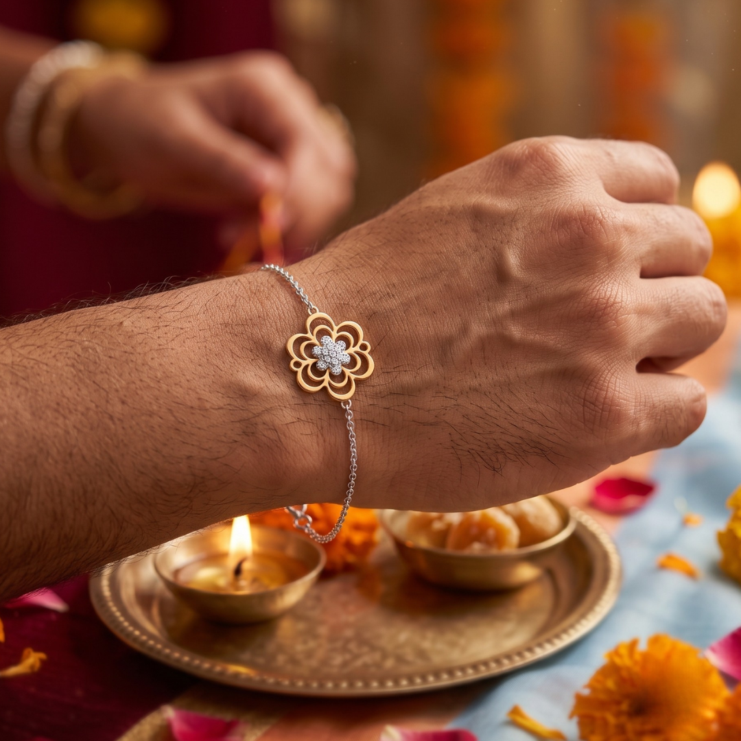 Blisse Allure 925 Sterling Silver Floral Filigree Rakhi