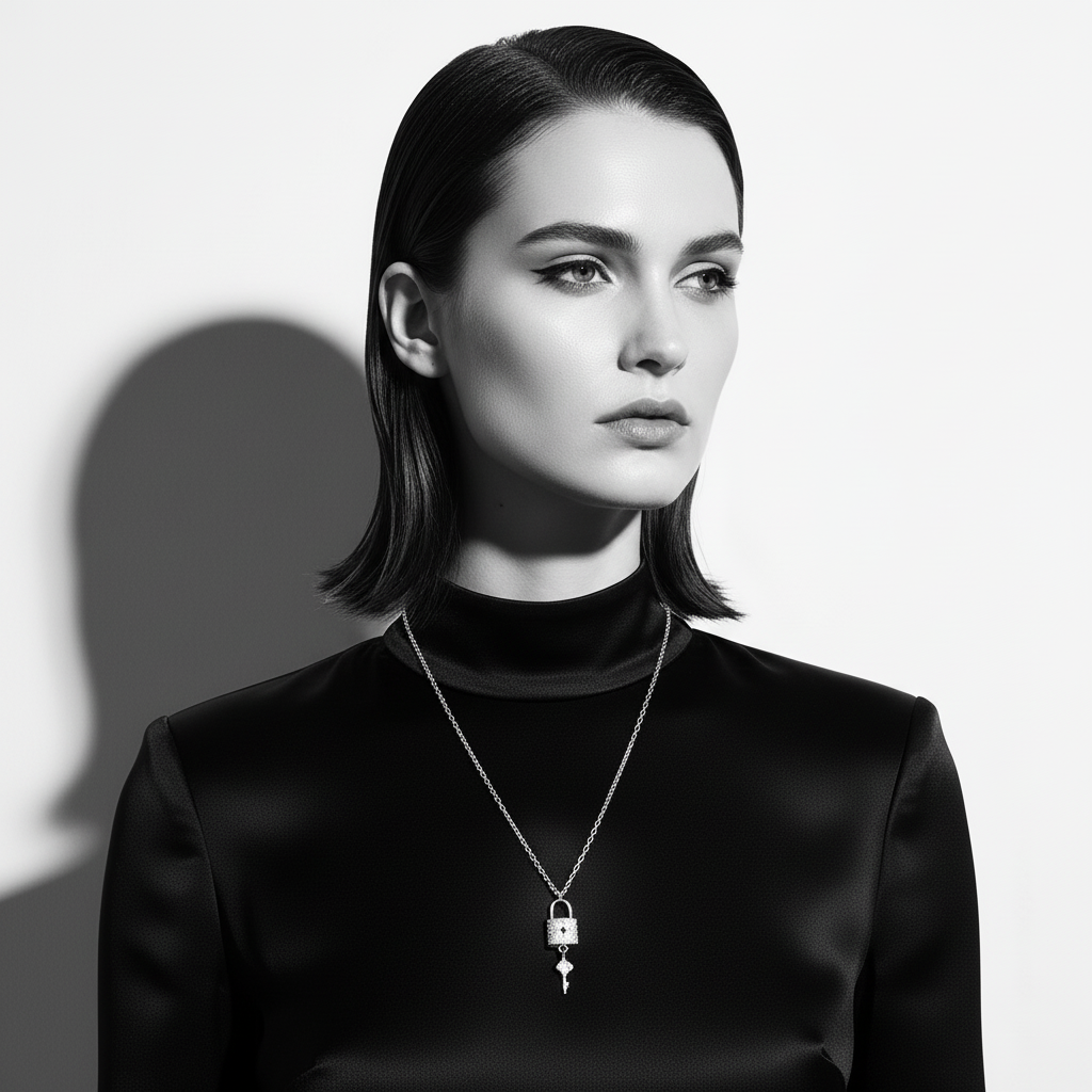 Blisse Allure Sterling Silver Padlock with Key Necklace