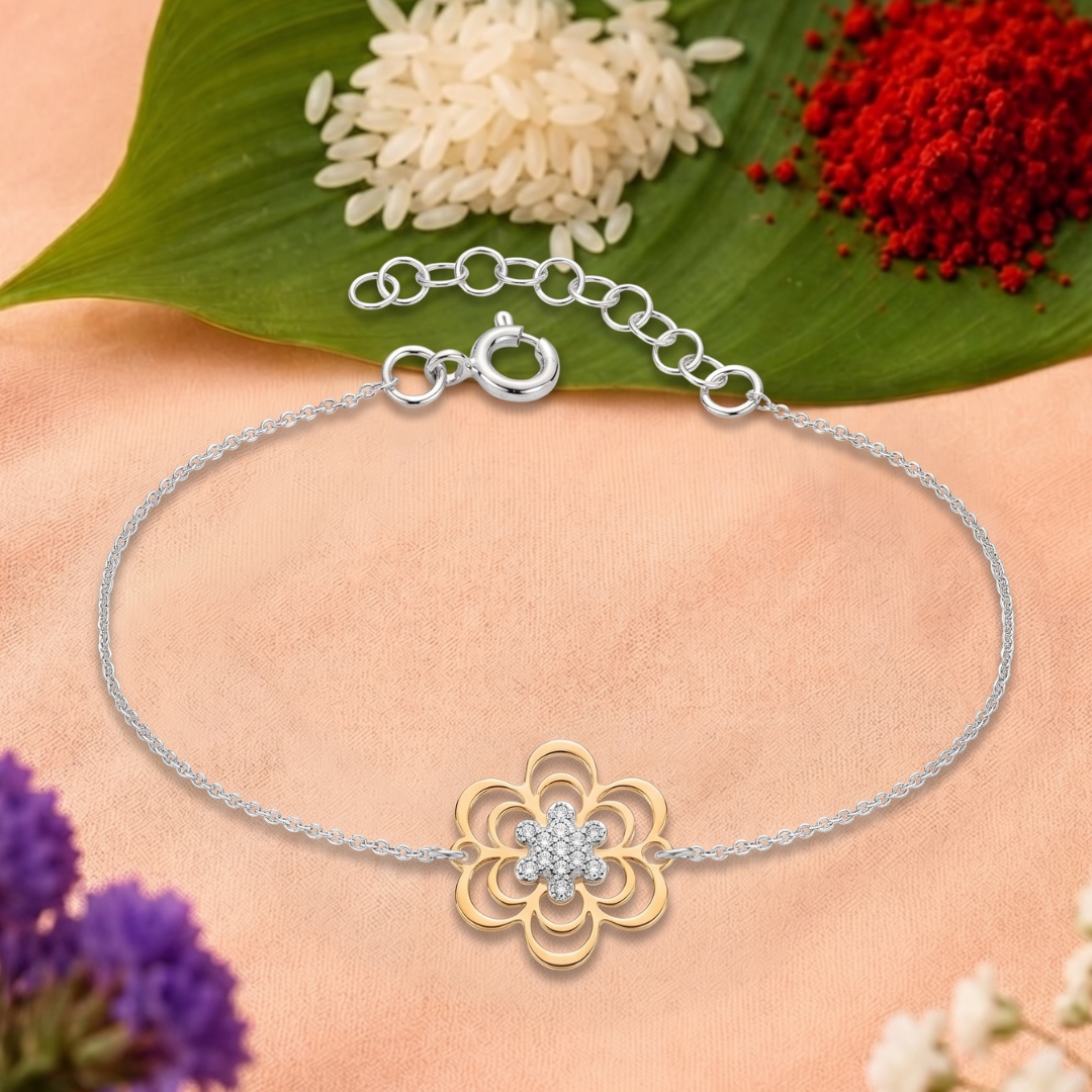 Blisse Allure 925 Sterling Silver Floral Filigree Rakhi