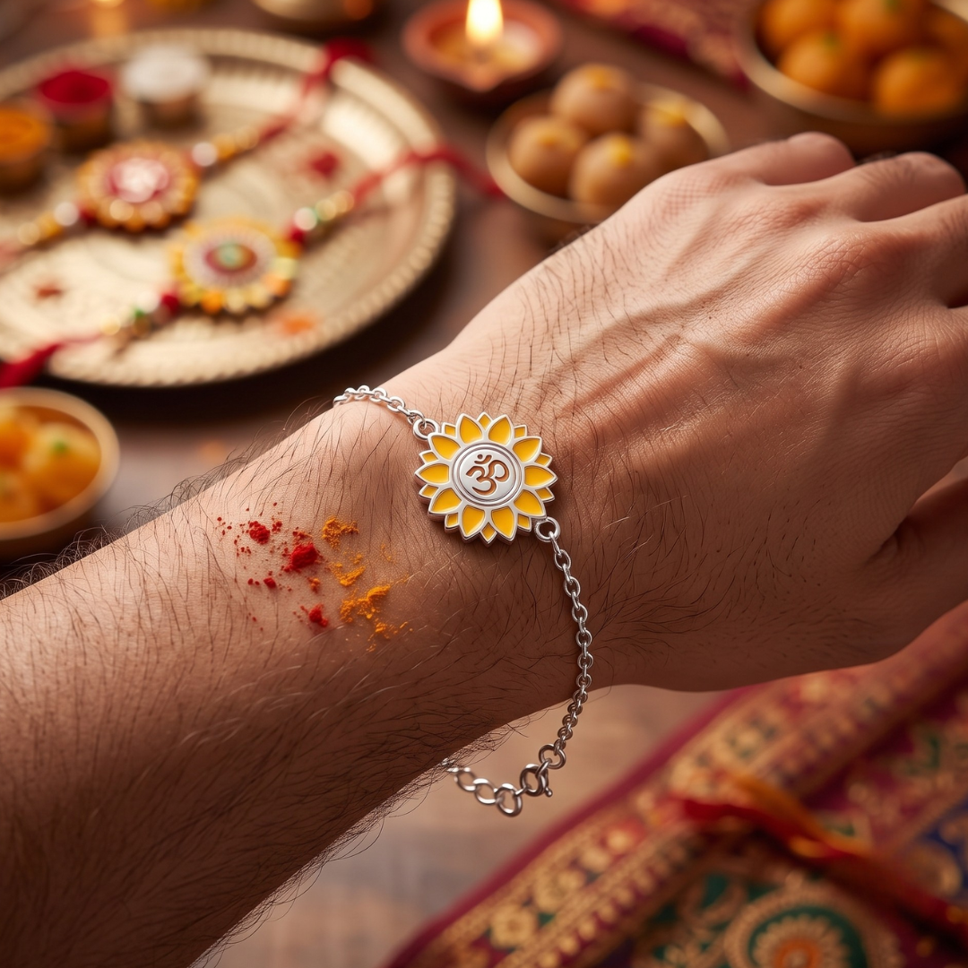 Blisse Allure Sterling Silver Sunflower Om Rakhi