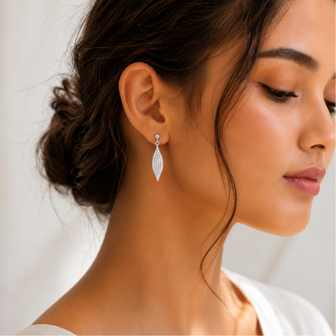 Blisseallure 925 Sterling Silver CZ Leaf Dangle Earrings