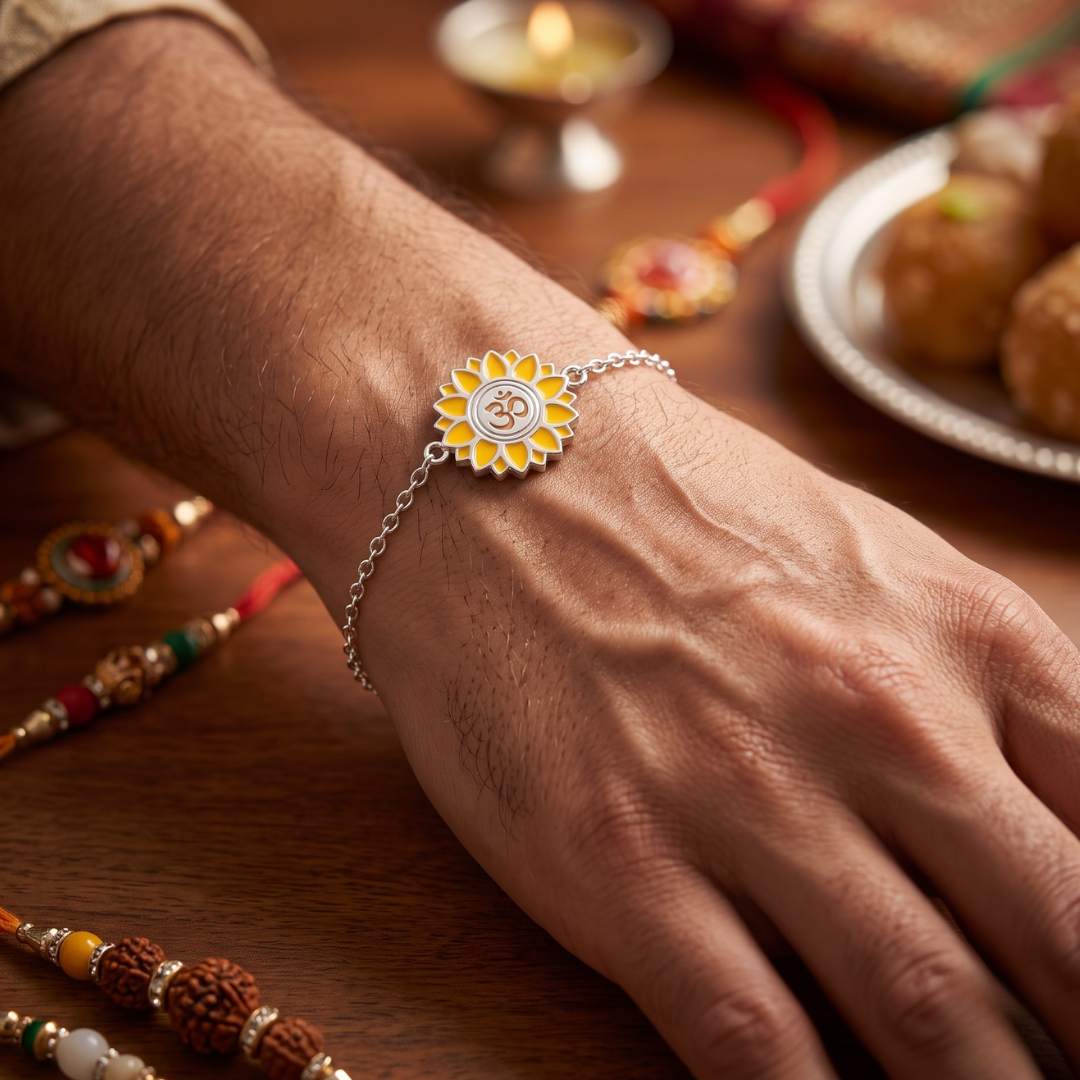 Blisse Allure Sterling Silver Sunflower Om Rakhi