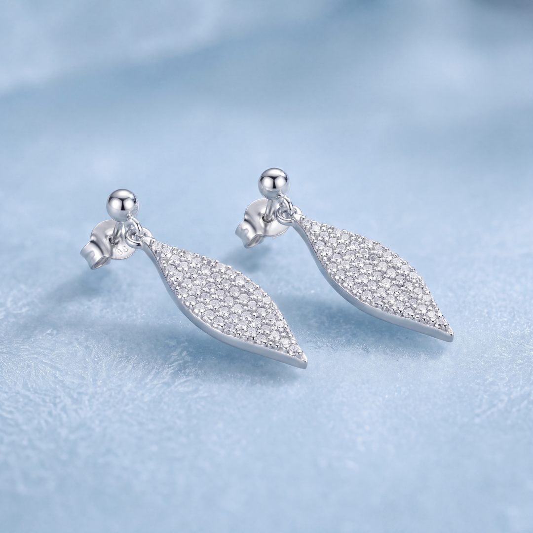 Blisseallure 925 Sterling Silver CZ Leaf Dangle Earrings