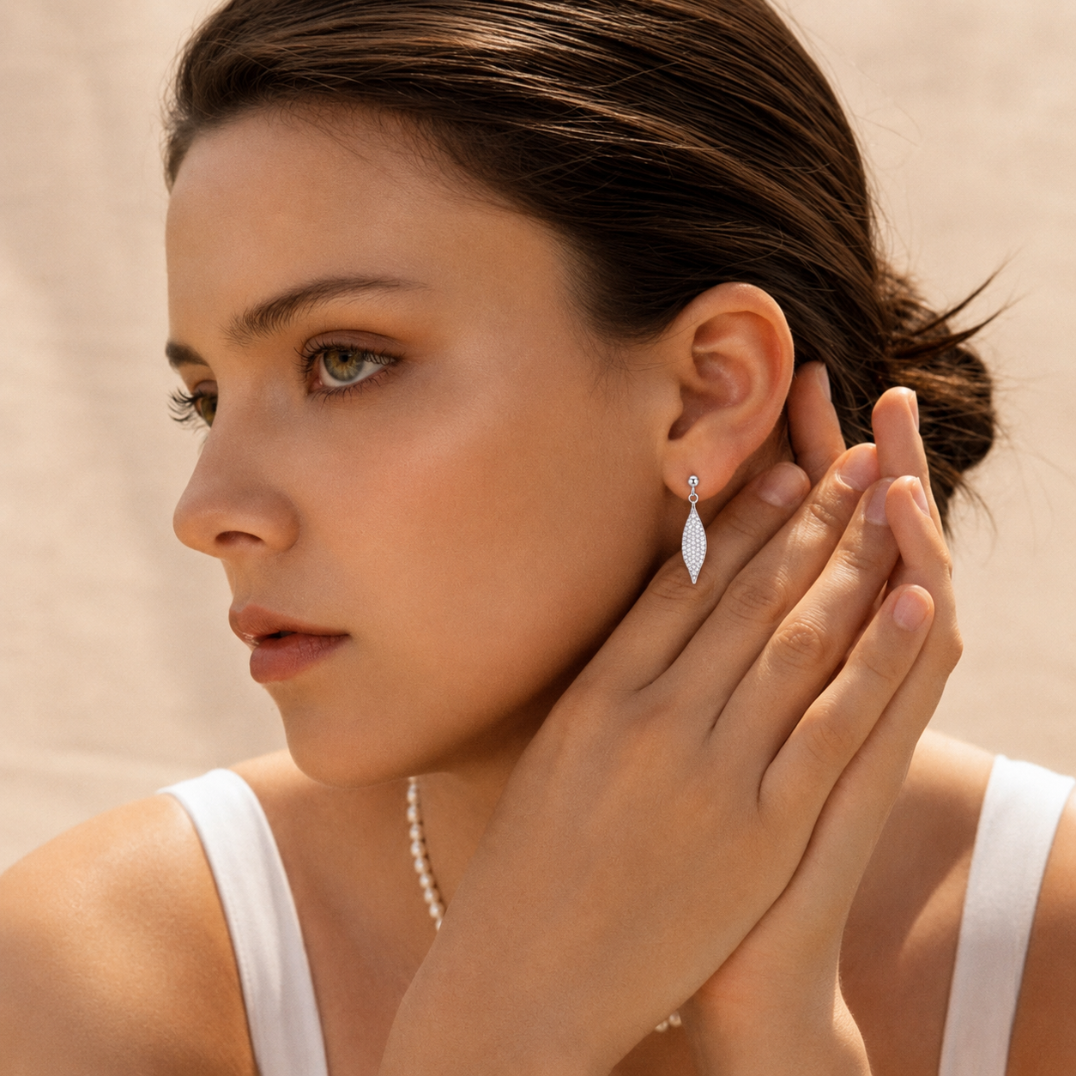 Blisseallure 925 Sterling Silver CZ Leaf Dangle Earrings