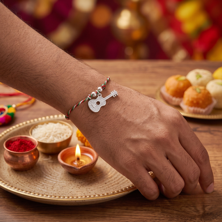 Blisse Allure 925 Sterling Silver cz Guitar Rakhi