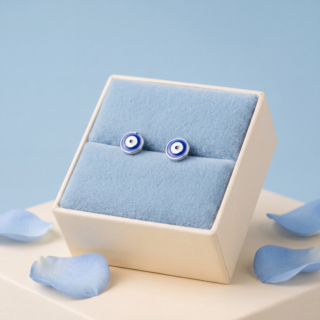 Blisseallure 925 Sterling Silver Blue Evil Eye Stud Earrings for Women & Men