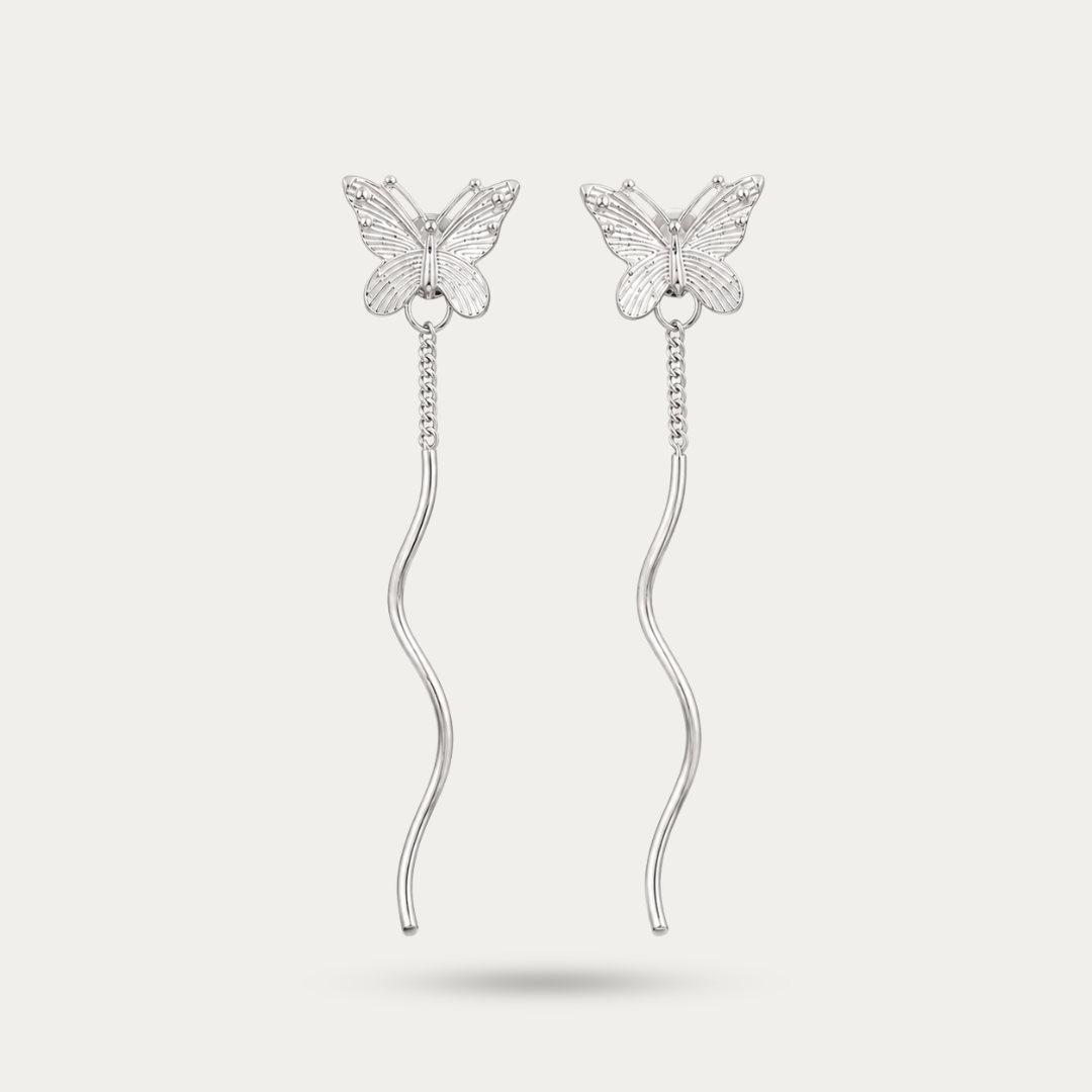 Blisseallure 925 Sterling Silver Butterfly Wavy Wave Drop Earrings for Women