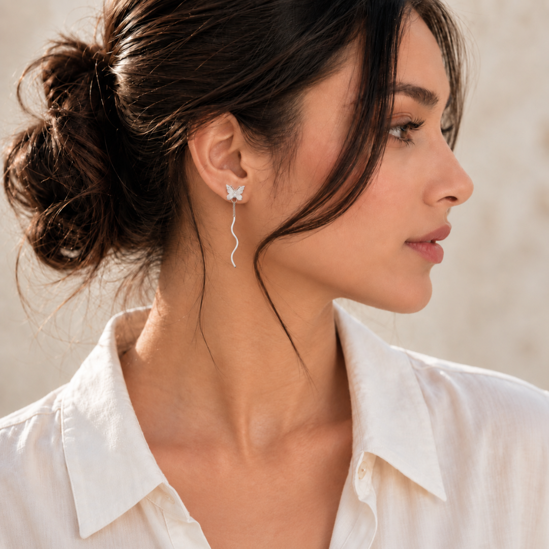 Blisseallure 925 Sterling Silver Butterfly Wavy Wave Drop Earrings for Women