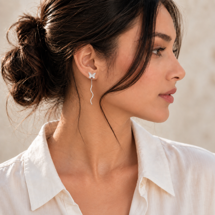 Blisseallure 925 Sterling Silver Butterfly Wavy Wave Drop Earrings for Women