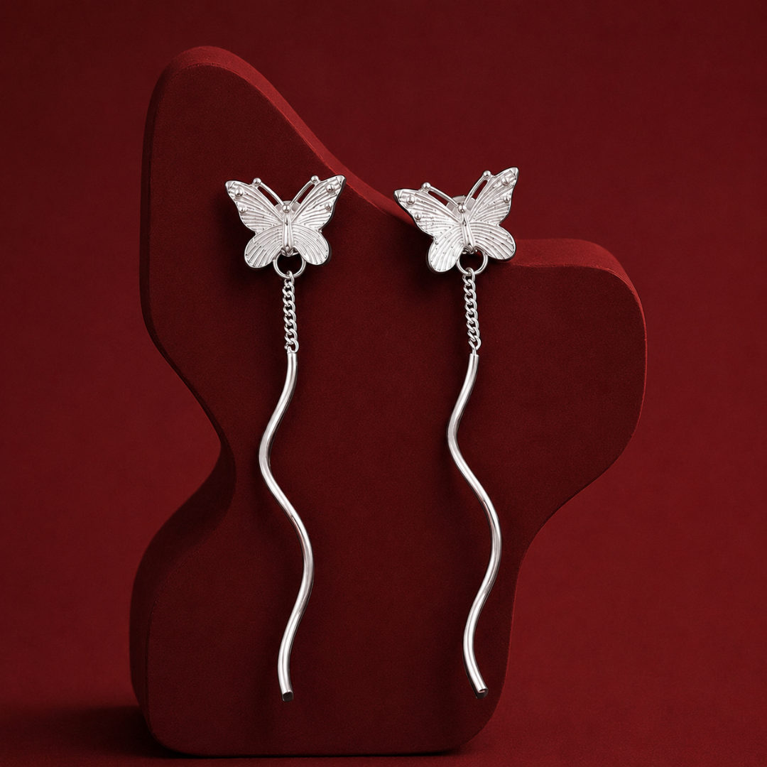 Blisseallure 925 Sterling Silver Butterfly Wavy Wave Drop Earrings for Women