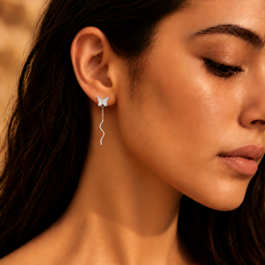 Blisseallure 925 Sterling Silver Butterfly Wavy Wave Drop Earrings for Women