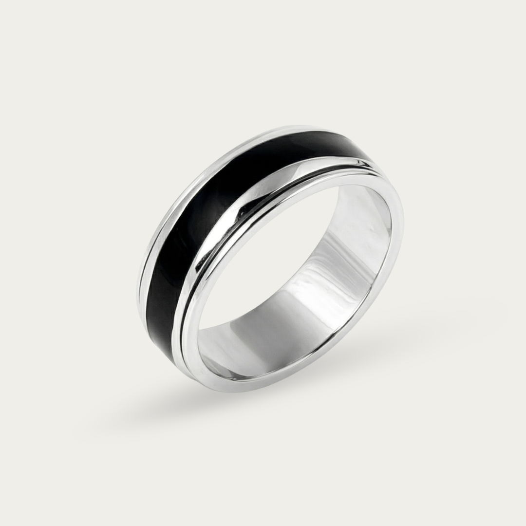 Band Ring with Rotating  Black Inlay for Men
