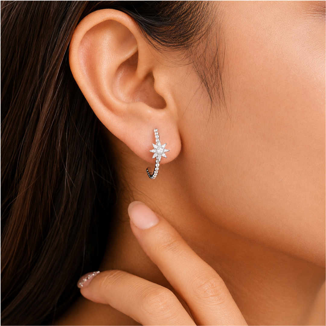 Blisseallure 925 Sterling Silver Starburst Beaded Ear Jacket Earrings for Women