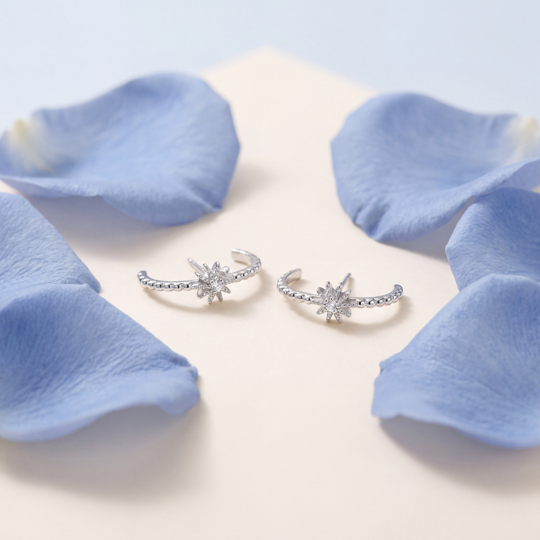 Blisseallure 925 Sterling Silver Starburst Beaded Ear Jacket Earrings for Women