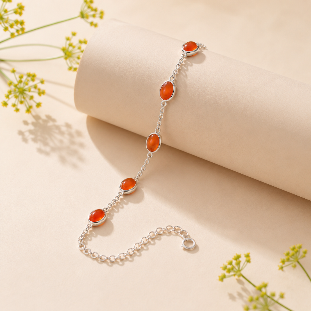Blisse allure 925 Sterling silver Vintage Gemstone Bezel-Set Silver Chain Bracelet
