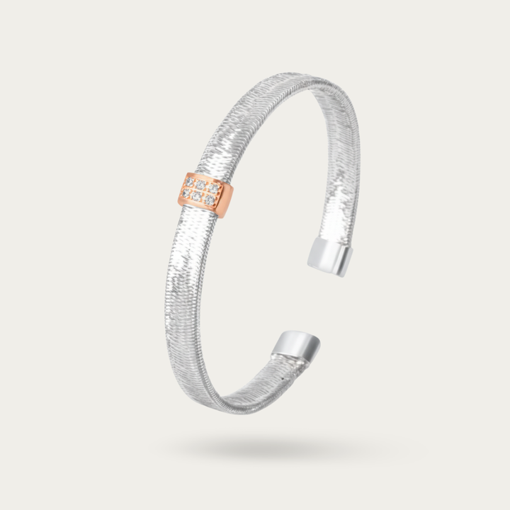 Blisse Allure Elegant Rose Gold Woven Cuff Bracelet with Diamond Accent