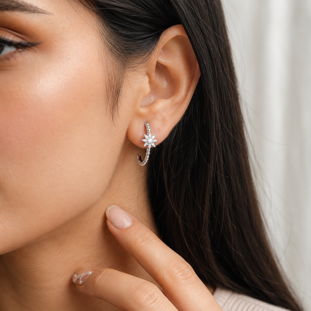 Blisseallure 925 Sterling Silver Starburst Beaded Ear Jacket Earrings for Women