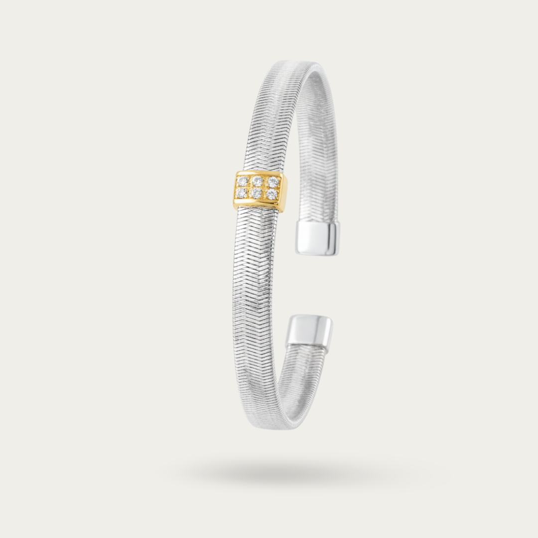Blisse Allure Elegant Gold Woven Cuff Bracelet with Diamond Accent
