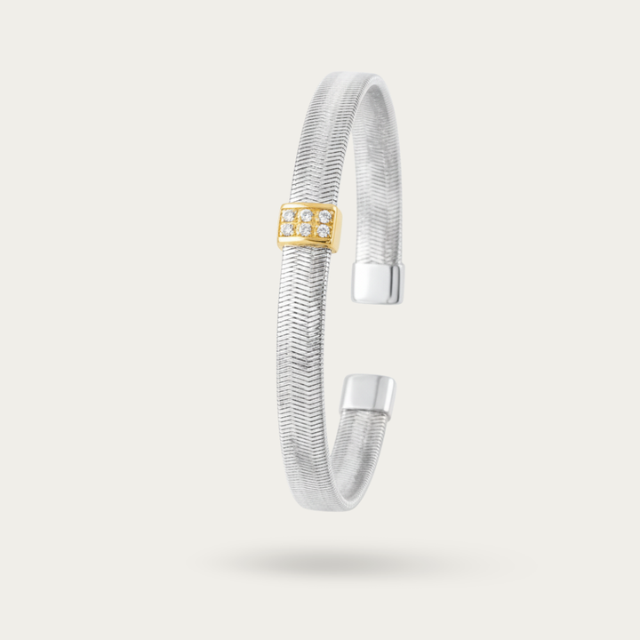 Blisse Allure Elegant Gold Woven Cuff Bracelet with Diamond Accent