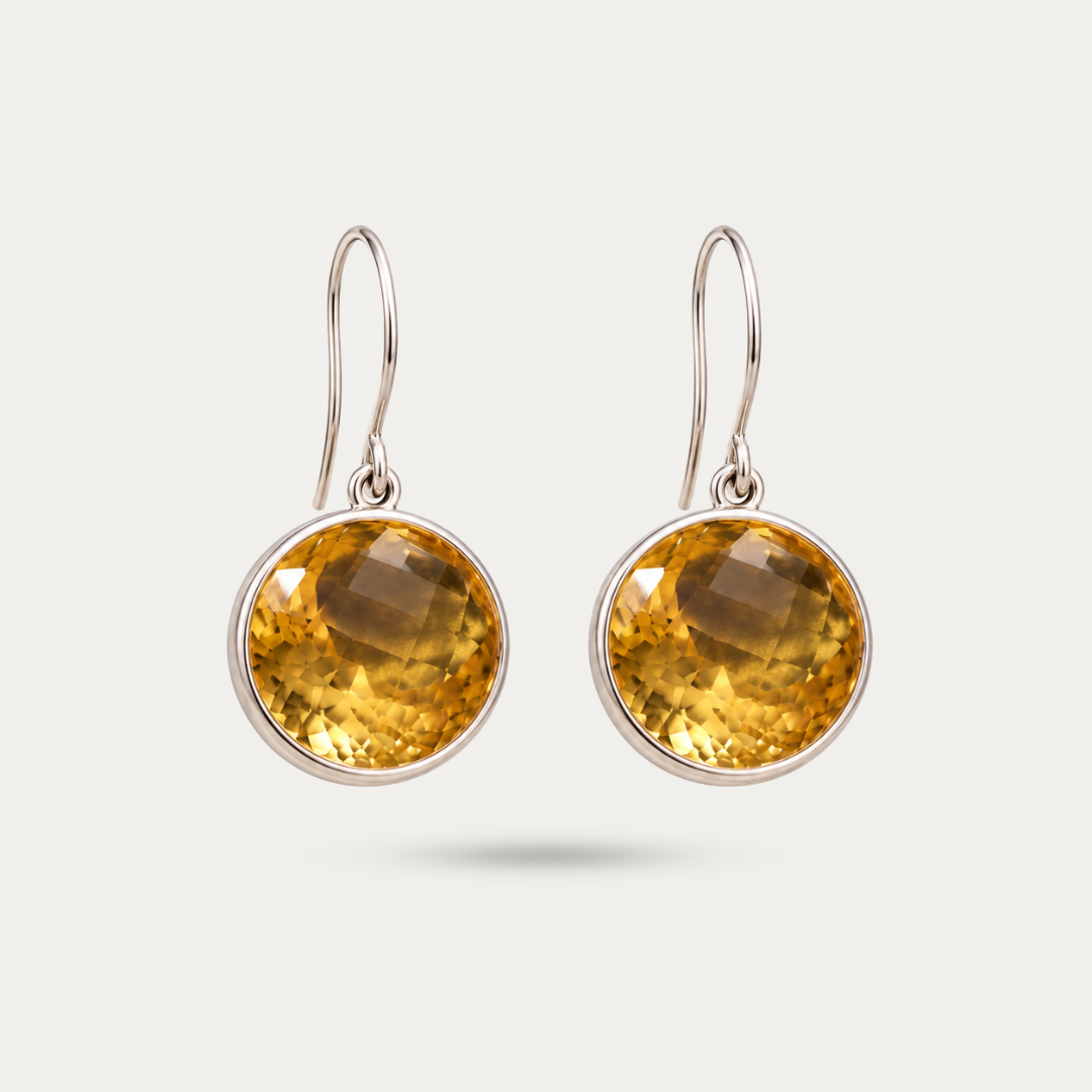 Blisse Allure 925 Silver Citrine Bezel-Set Drop Earrings