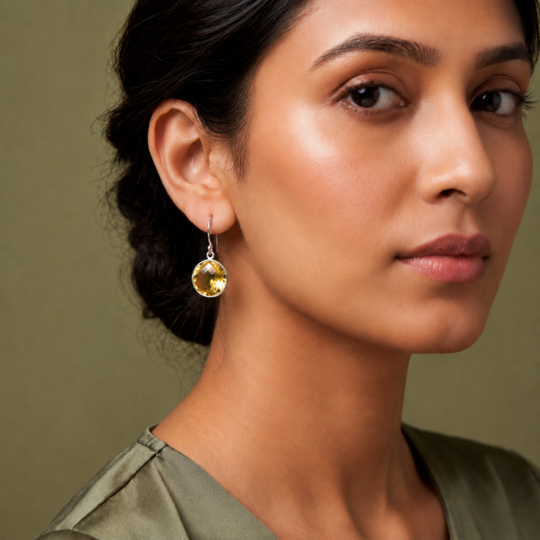 Blisse Allure 925 Silver Citrine Bezel-Set Drop Earrings