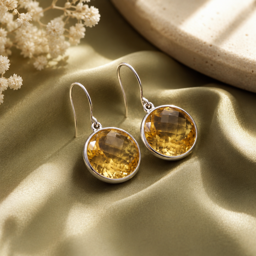 Blisse Allure 925 Silver Citrine Bezel-Set Drop Earrings