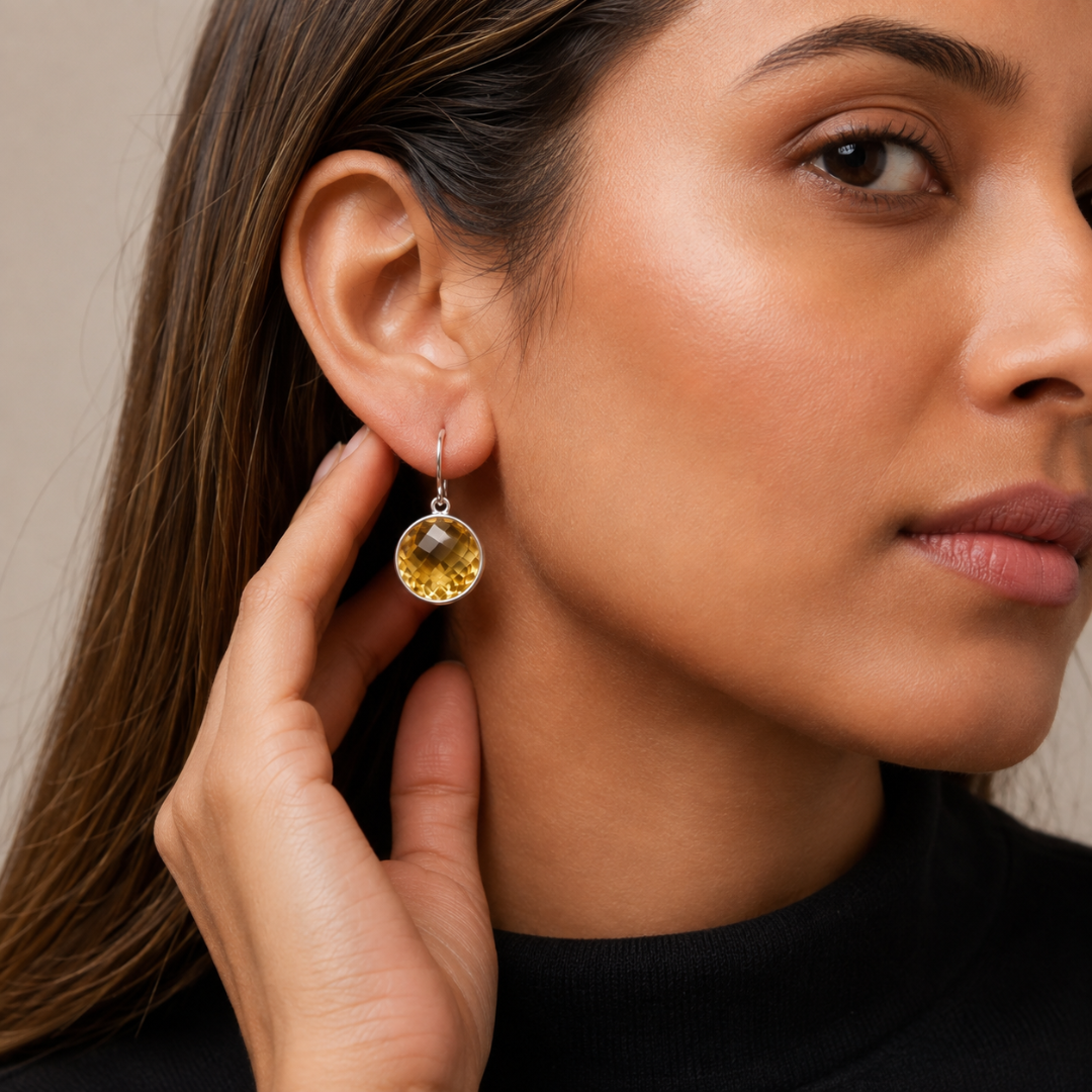 Blisse Allure 925 Silver Citrine Bezel-Set Drop Earrings
