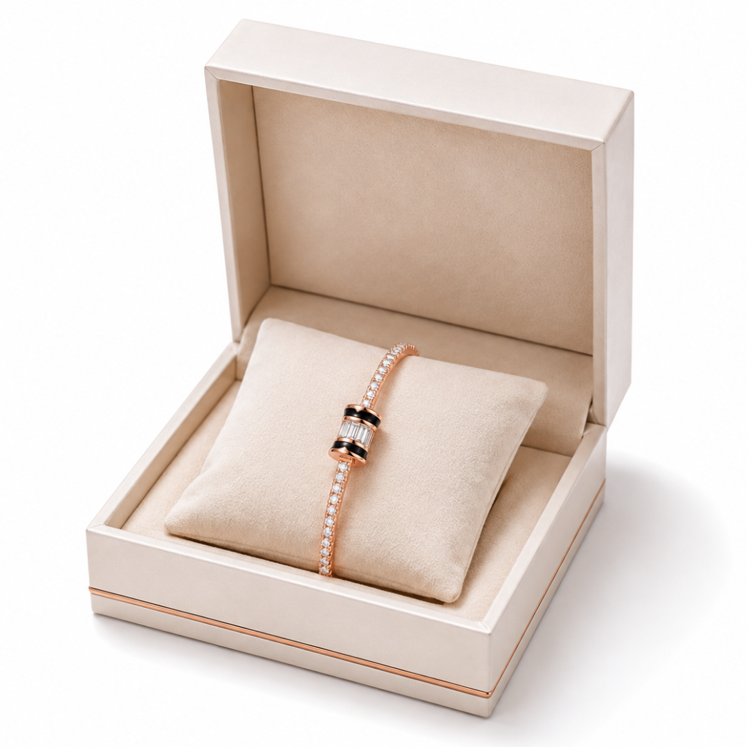 Blisseallure 925 Sterling Rose Gold Plated Sterling Silver Baguette CZ Station Bangle Bracelet