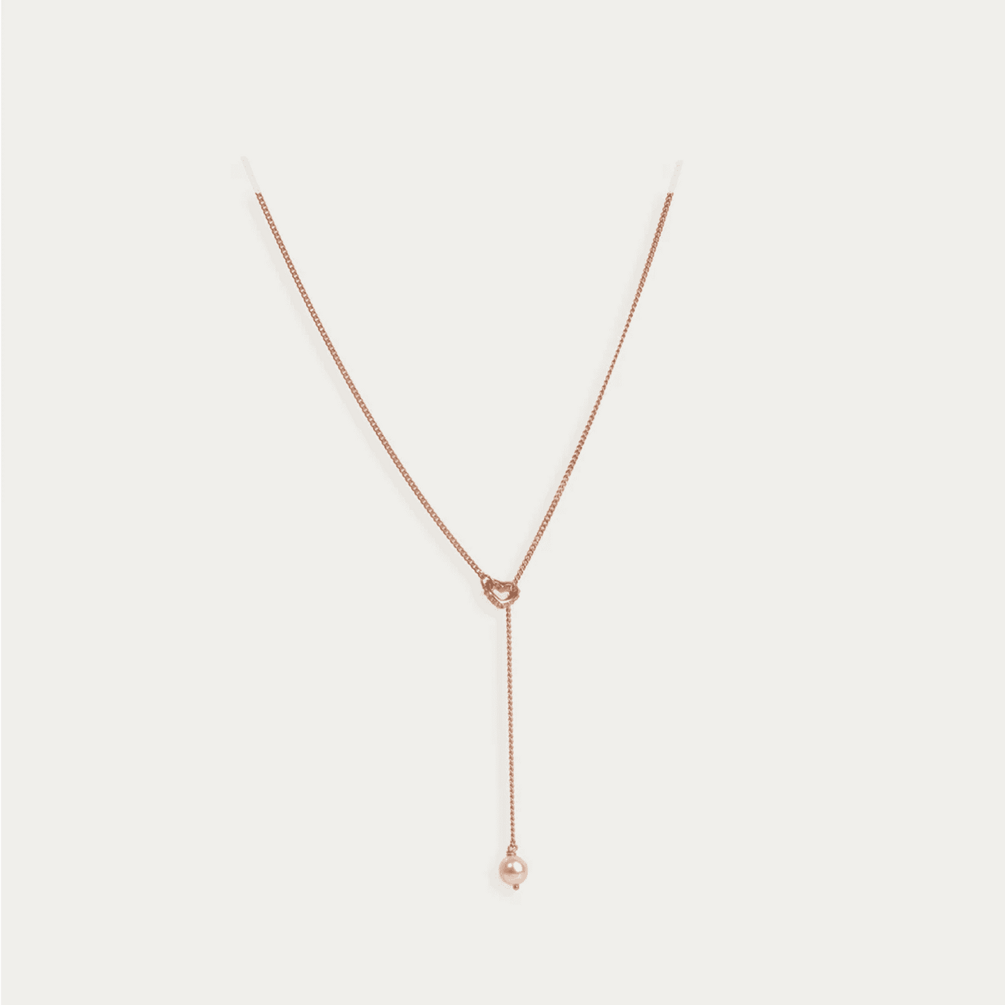 Rose Gold Heart Pearl Lariat Necklace