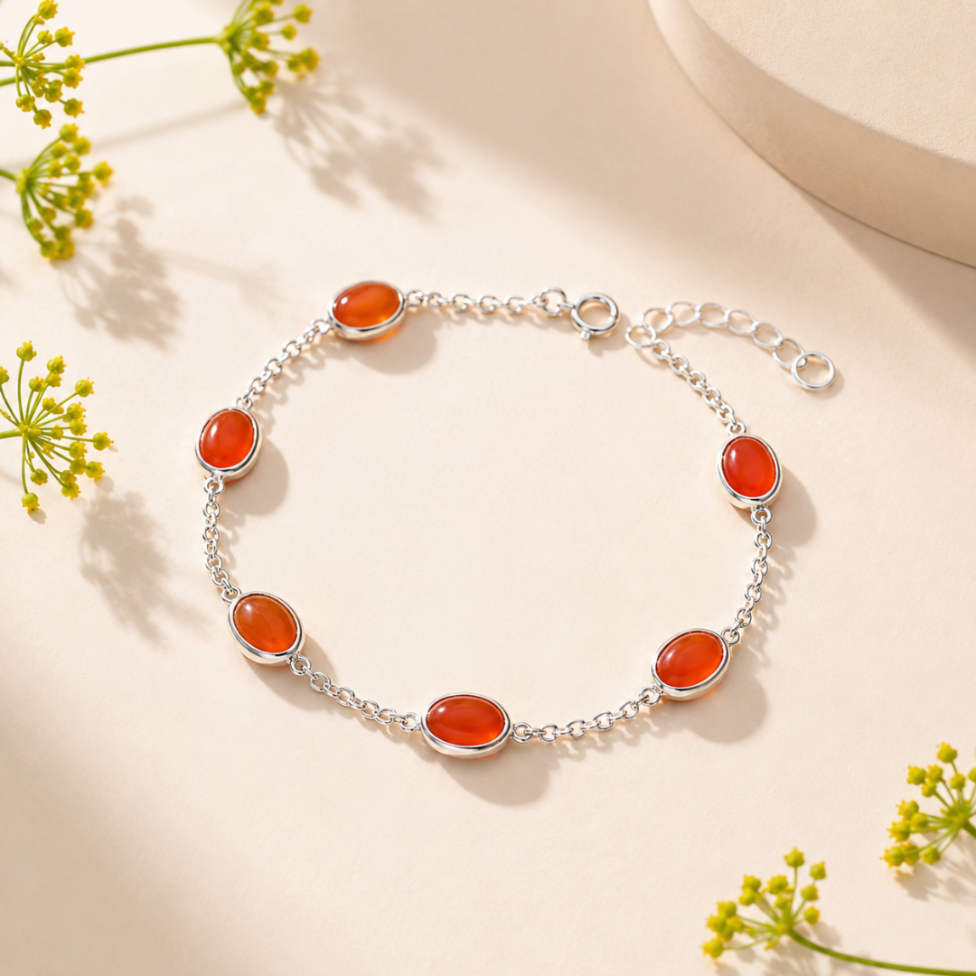 Blisse allure 925 Sterling silver Vintage Gemstone Bezel-Set Silver Chain Bracelet