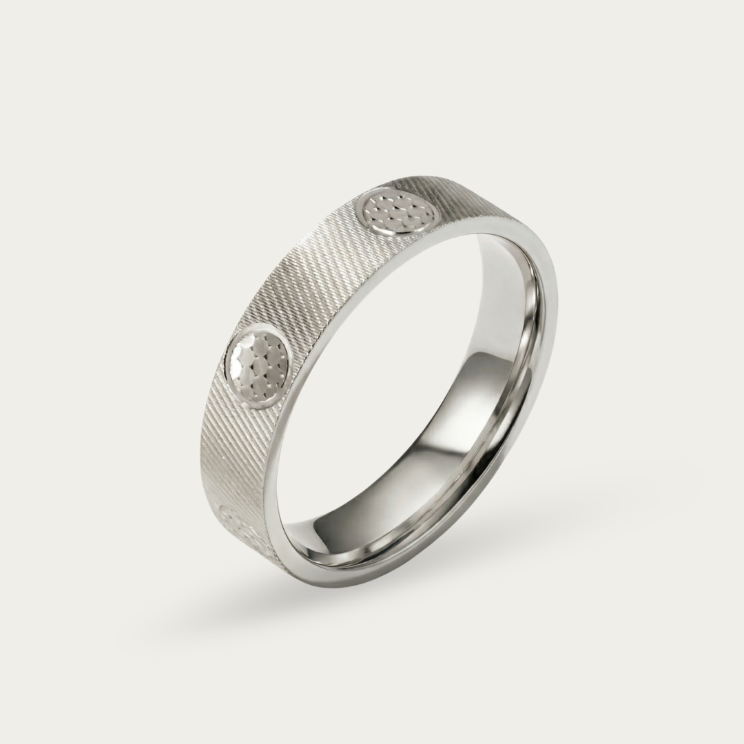 Textured Band Ring with Hammered Dot Accents For Men