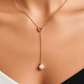 Rose Gold Heart Pearl Lariat Necklace