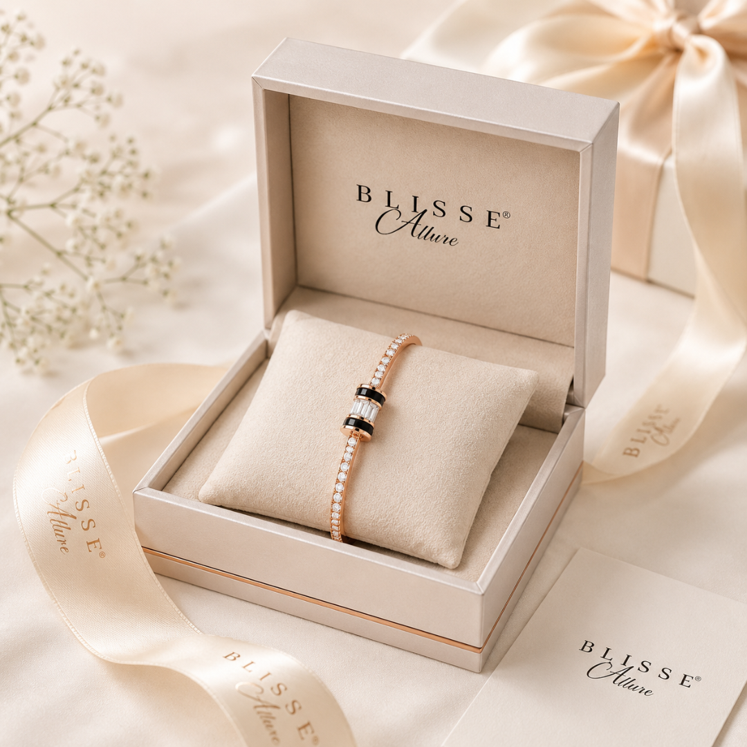 Blisseallure 925 Sterling Rose Gold Plated Sterling Silver Baguette CZ Station Bangle Bracelet