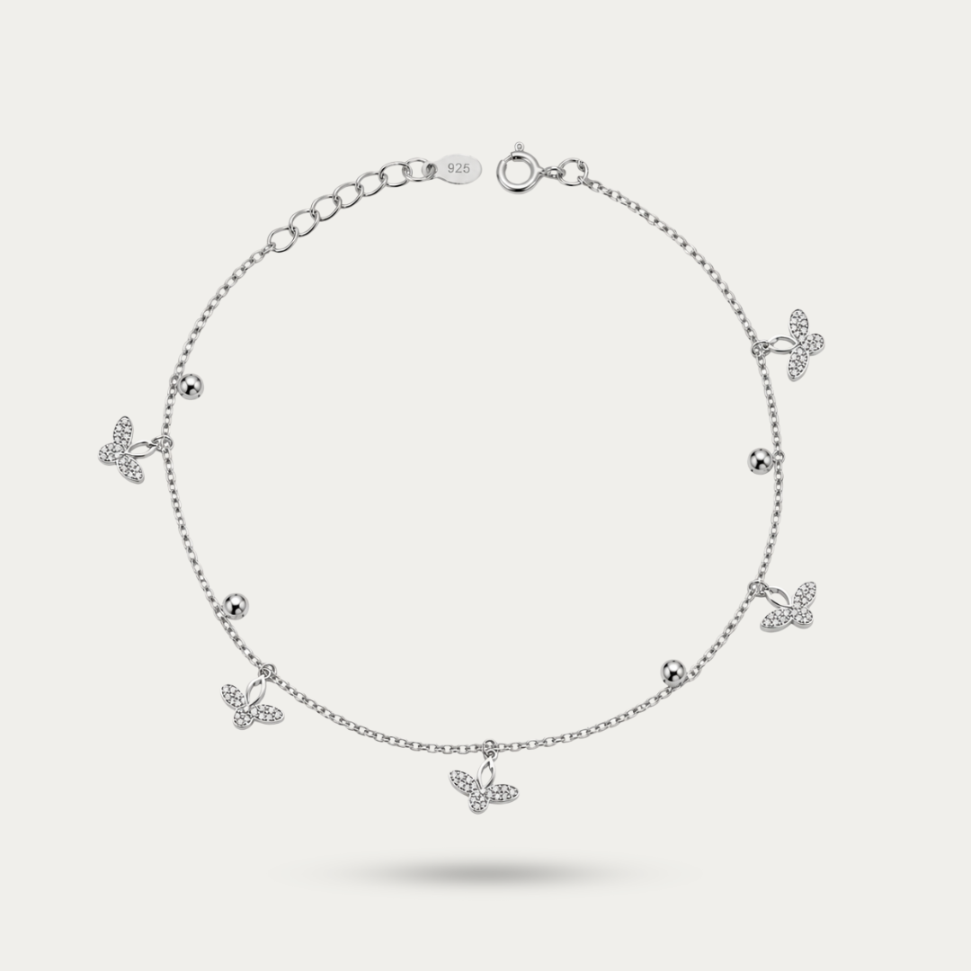 Blisse allure 925 Sterling Silver Sparkly Butterfly & Bead Anklet