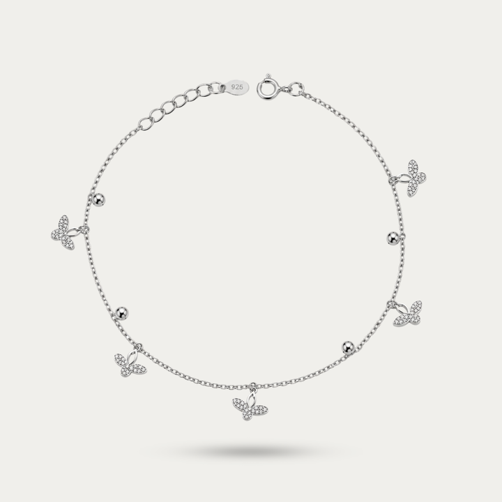 Blisse allure 925 Sterling Silver Sparkly Butterfly & Bead Anklet