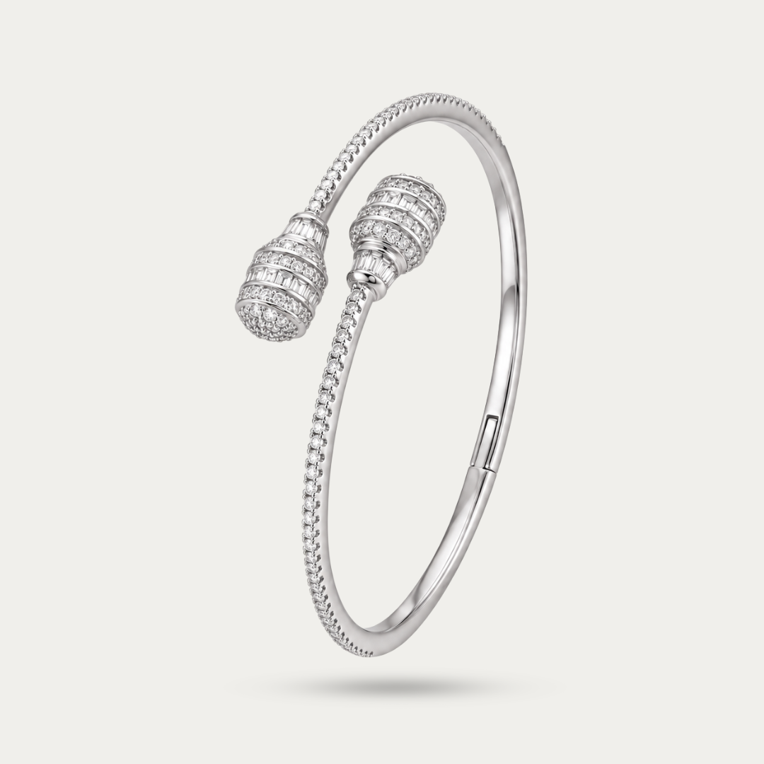Blisseallure 925 Sterling Silver CZ Bypass Barrel Cuff Bangle Bracelet