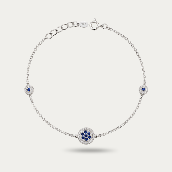 Blisse allure 925 Sterling Silver Blue Sapphire & Clear CZ Flower Cluster Station Anklet