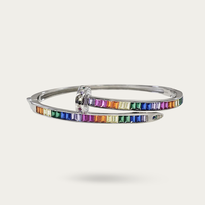 Blisse Allure Sterling Silver Rainbow Overlap Baguette cubic zirconia Bangle