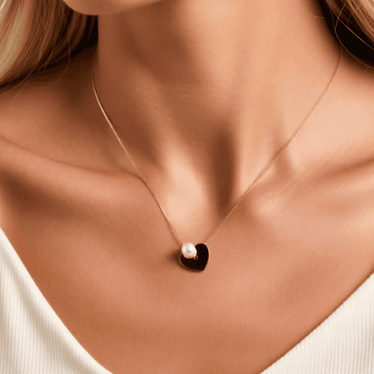 Dangling Heart of Gold with Pearl Drop Necklace