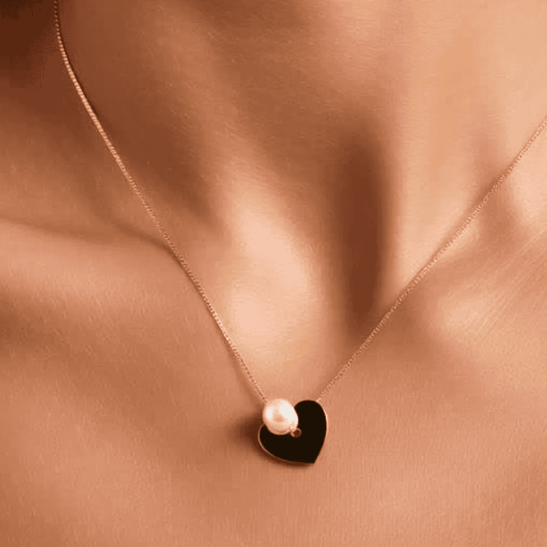 Dangling Heart of Gold with Pearl Drop Necklace