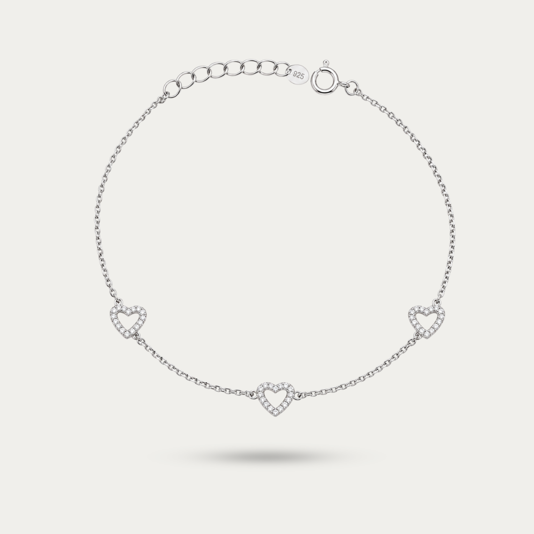Blisse Allure 925 Silver Sparkling Heart Station Anklet Set