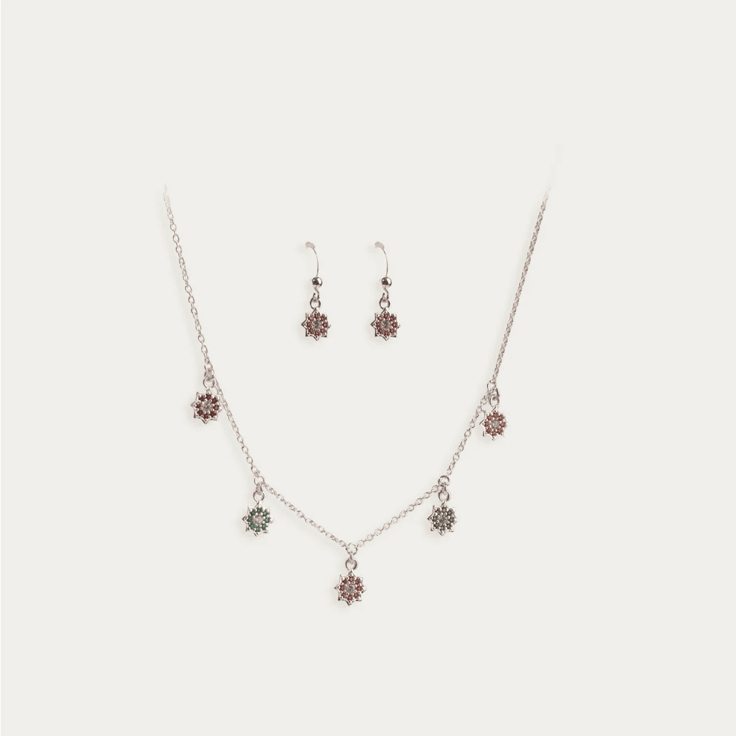 Multi Stone Studded Star Charms Necklace Set