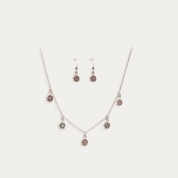 Multi Stone Studded Star Charms Necklace Set