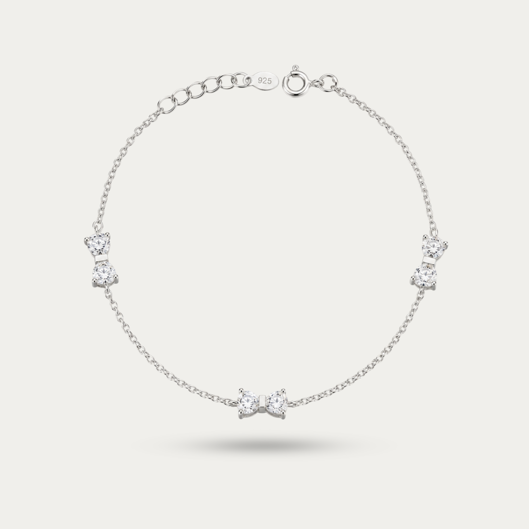 Blisse Allure 925 Sterling Silver Bow Anklet Set | Sparkling Crystal Bow Design