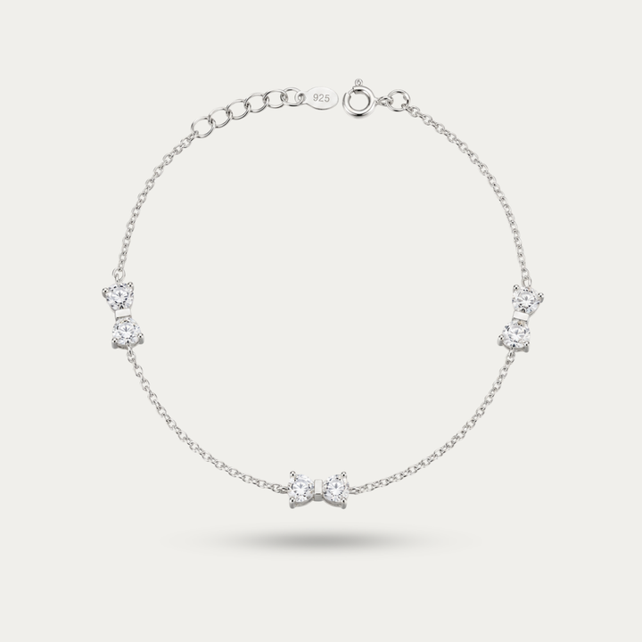 Blisse Allure 925 Sterling Silver Bow Anklet Set | Sparkling Crystal Bow Design