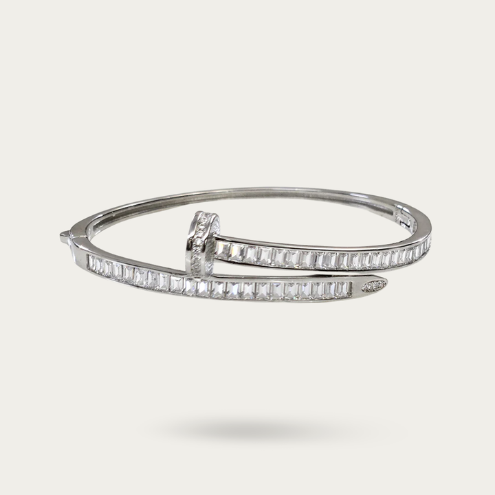 Blisse Allure Sterling Silver Overlap Baguette Cubic zirconia Bangle