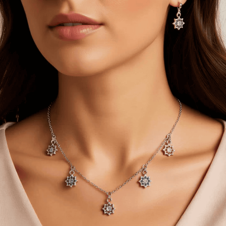 Multi Stone Studded Star Charms Necklace Set