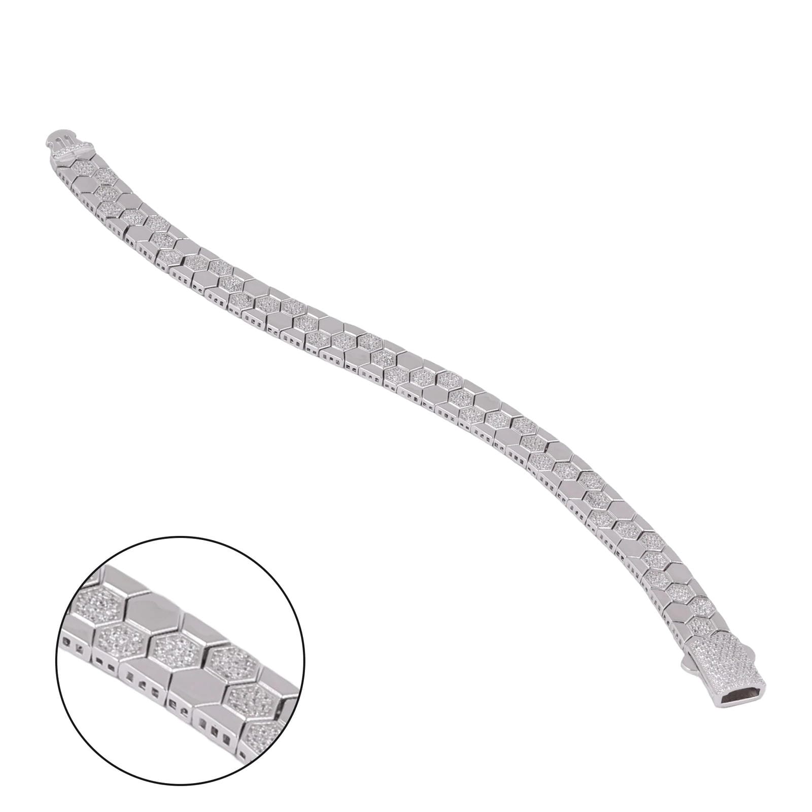 Hexagon-Link Bracelet with CZ Stones - Men