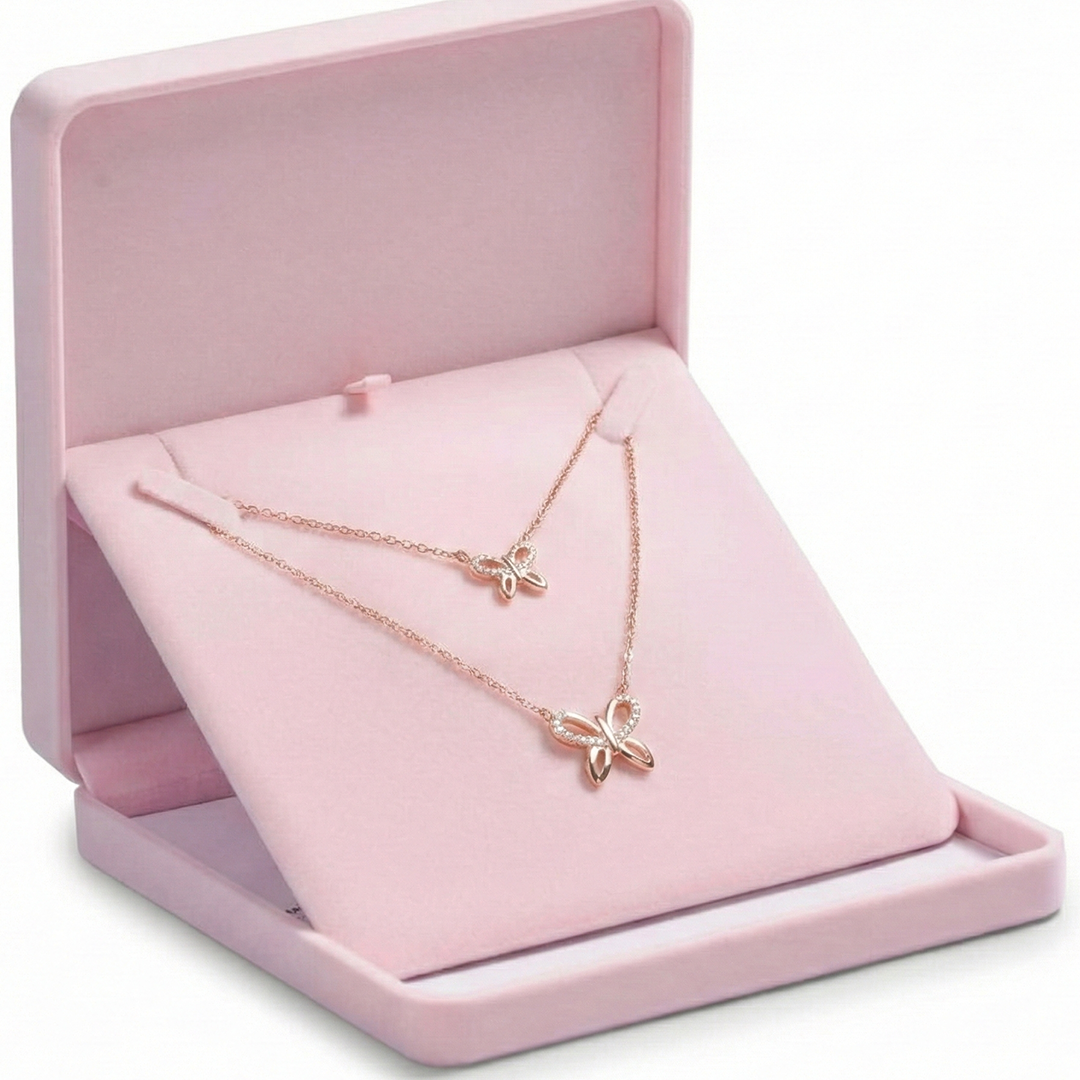 Butterfly shaped rose gold with white cz layered necklace