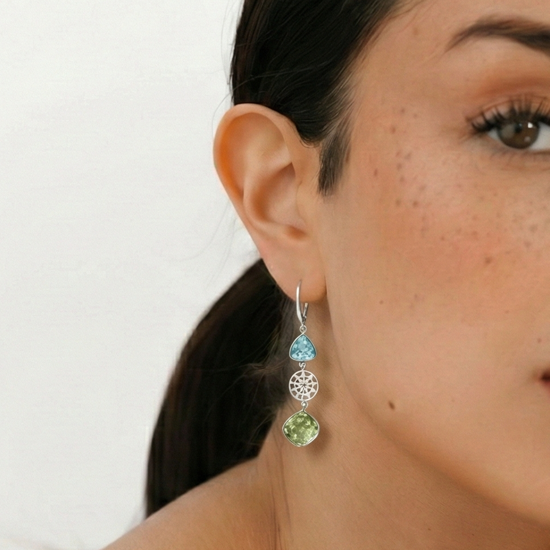 Lemon quartz and sky blue topaz with French hook silver earrings